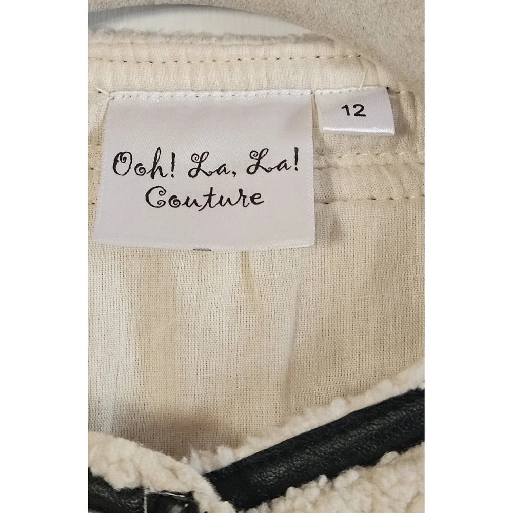 Ooh!La,La!‎ Couture black faux leather trim cardigan Teddy fleece girl Sz 12